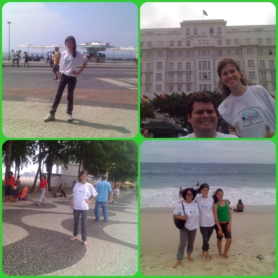 Numa estou com meu irmão Raphael em frente ao Copacabana Palace Hotel, na outra, no Calçadão e na outra com minha mãe e uma conhecida, na praia de Copacabana